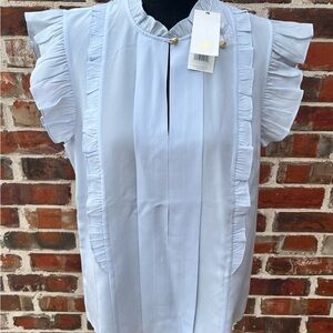 Tory Burch 100% Silk Classic Light Blue Ruffled Blouse